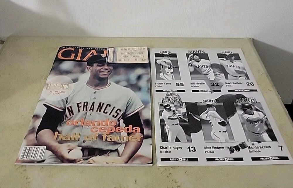 1999 "GIANTS" Magazine Orlando Cepeda With Ticket Stubs 9/25/1999